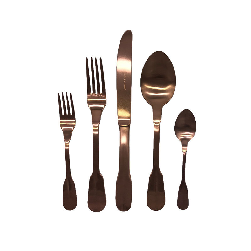 Madrid 5 Piece 18/10 Stainless Steel Flatware Set, Service for 1, Copper