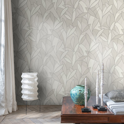 Carved Leaf White Wallpaper