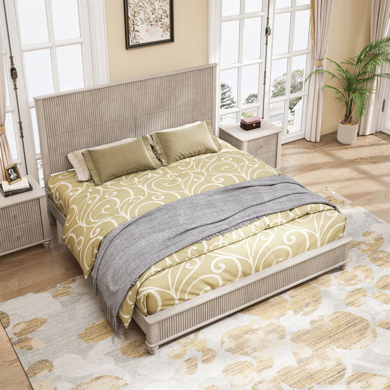 3-Piece Bedroom Set With A King Size Bed And 2 Nightstands, Beige, 3 Pieces: Bed, 2 Nightstands, King