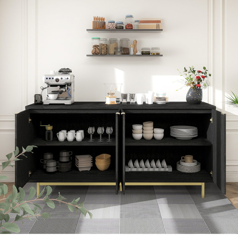 Buffet à 4 portes avec rangement Latitude Run® 58 po, Noir et or