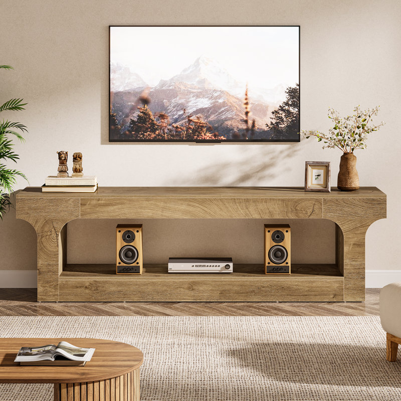 63-Inch Farmhouse TV Console with 2-Tier Open Storage Shelves
