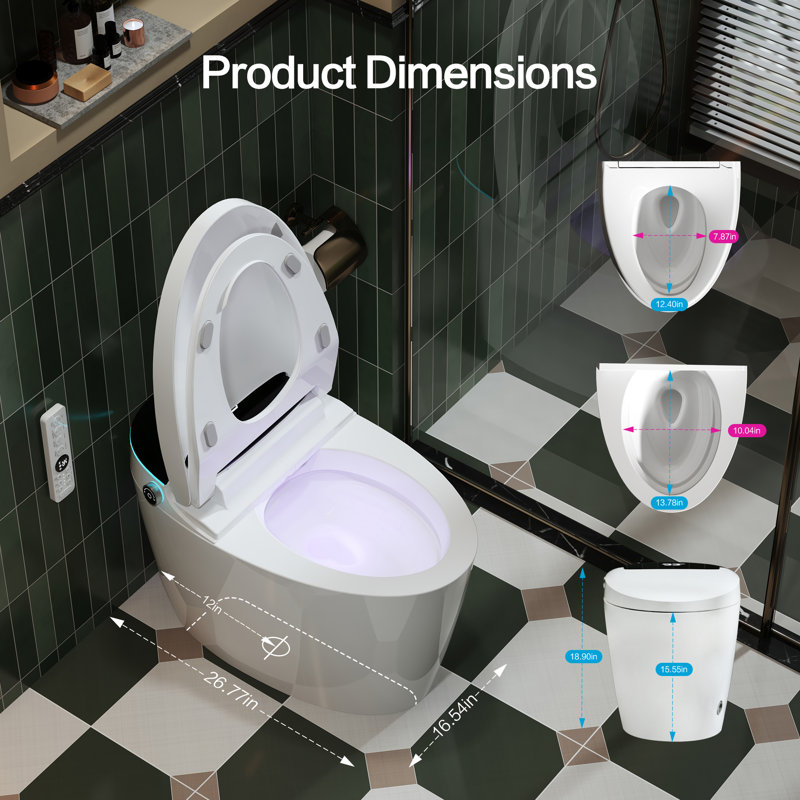 Yulika 1.28 GPF Smart Bidet Toilet, One-Piece Tankless Toilet With Warm Water Wash, Heated Seat And Night Light