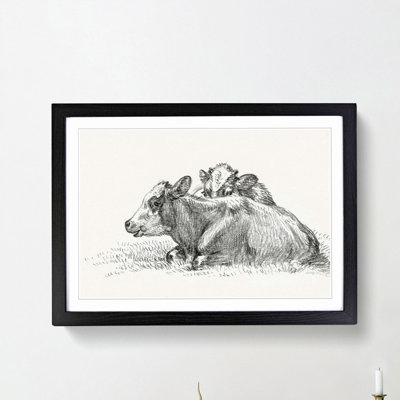 Two Lying Cows by Jean Bernard - Picture Frame Drawing Print