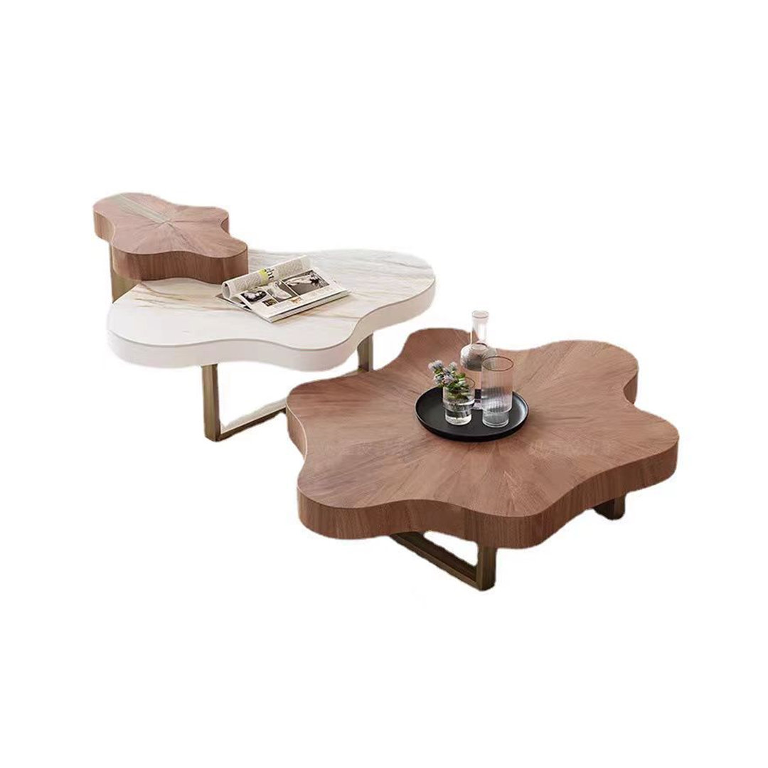55"/63" Modern 3-Piece Nesting Coffee Table Set - Mixed Brown Wood Grain & White Stone Top, Stainless Steel Base Orren Ellis 