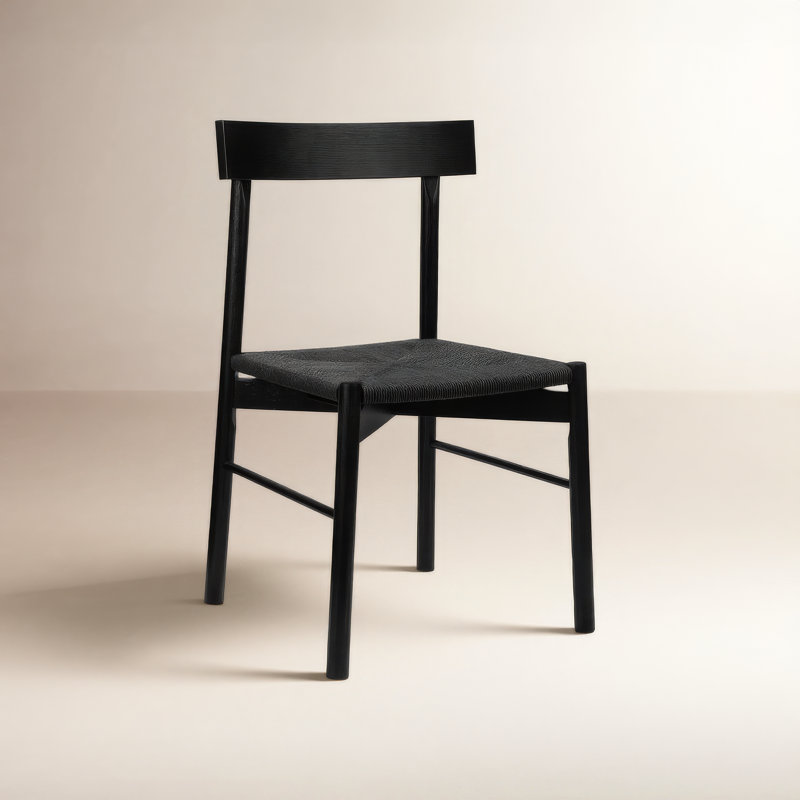 Hamm Solid Oak Dining Chair with Handwoven Rope Seat, Pitch Black