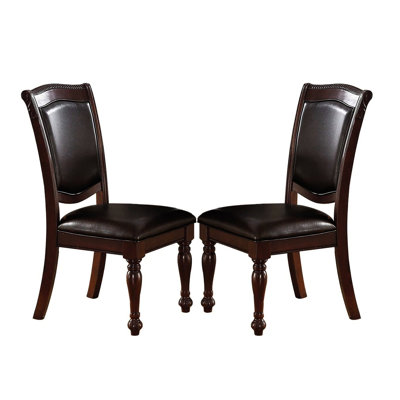 Luxury Brown Dining Chairs , Rubberwood Frame, Faux Leather Seat, , Intricate Traditional Of 2, Construction
