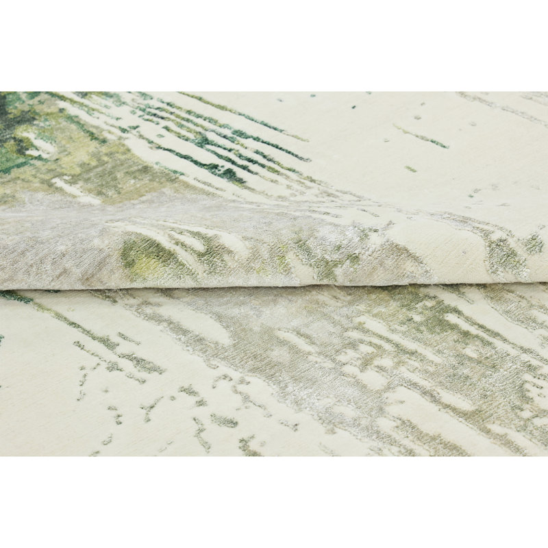 Hand Knotted Abstract Area Rug in Ivory/Green, Rectangle 8' x 10'