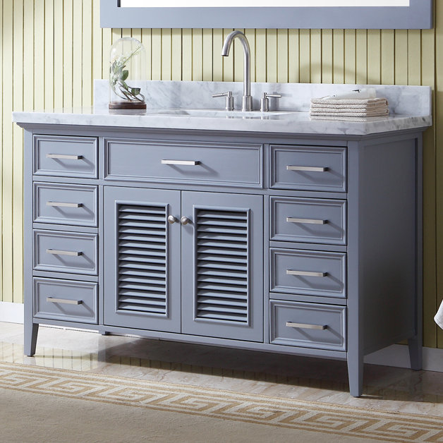 Ensemble de meuble-lavabo simple 55 po avec miroir Hamil, gris