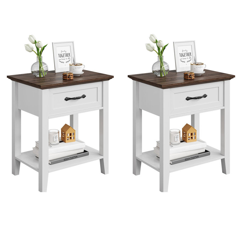 48cm W Solid Wood Bedside Table, Beige