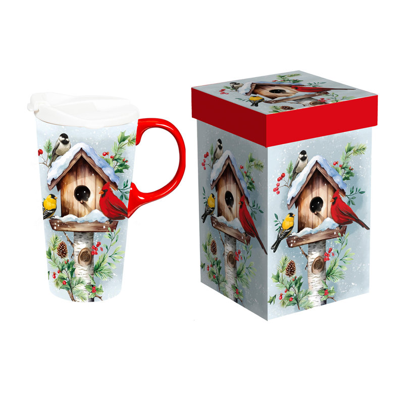 Tasse à café avec boîte-cadeau Winter Birdhouse & Birds