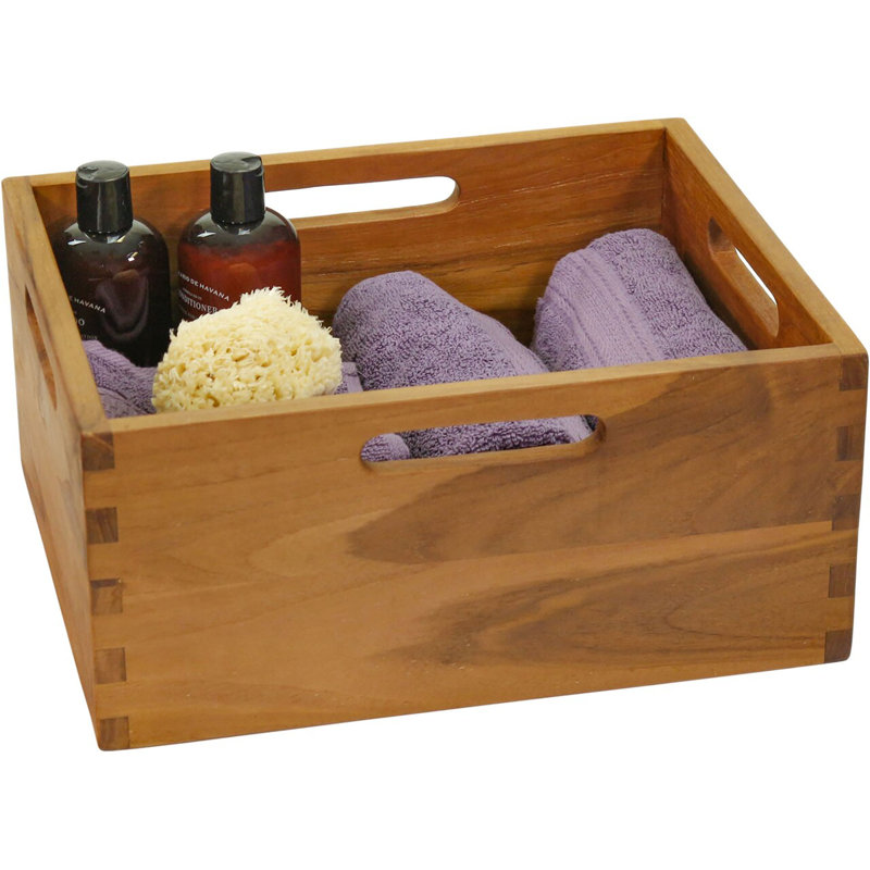 10" Spa Large Teak Storage Bin, 10" H x 16" W x 13" D