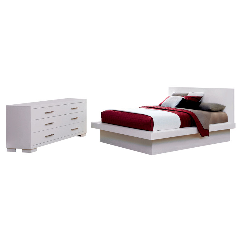 Ensemble de chambre à coucher 2 pièces avec commode Kelemen, Blanc, Très grand