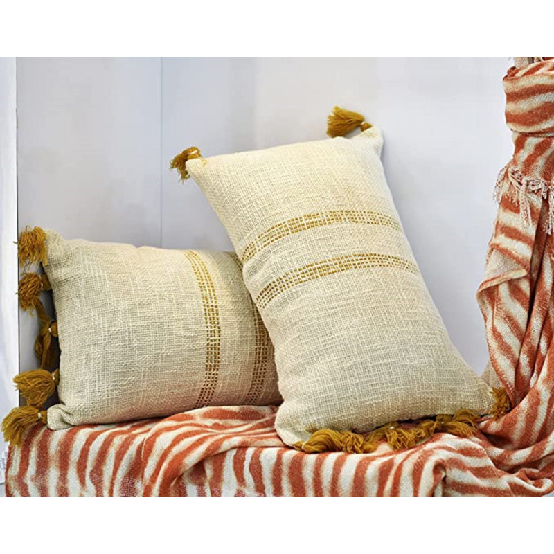 Housse de coussin rectangulaire 100% coton, Jaune