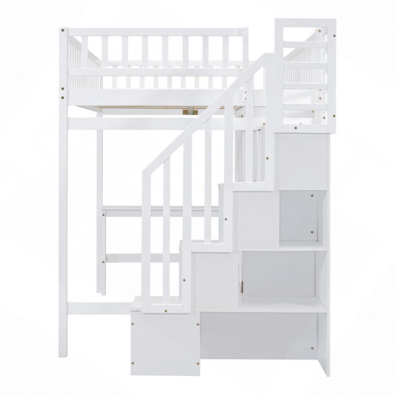 Lit mezzanine avec bibliothèque, tiroirs, bureau et garde-robe