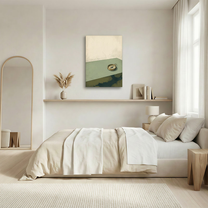 Art mural rétro avec boussole en laiton, 24"H x 16"W