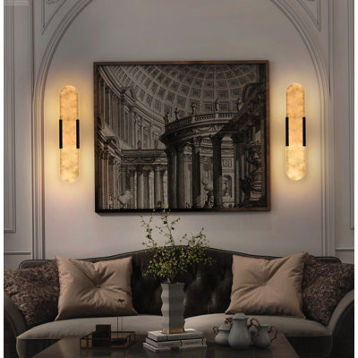Set of 2 Modern Natural Alabaster Integrated LED Linear Sconces, Matte Black