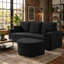 Canapé d'angle Efigenia de 239 cm avec pouf de rangement, ports USB et porte-gobelets, de couleur noir.-447516358