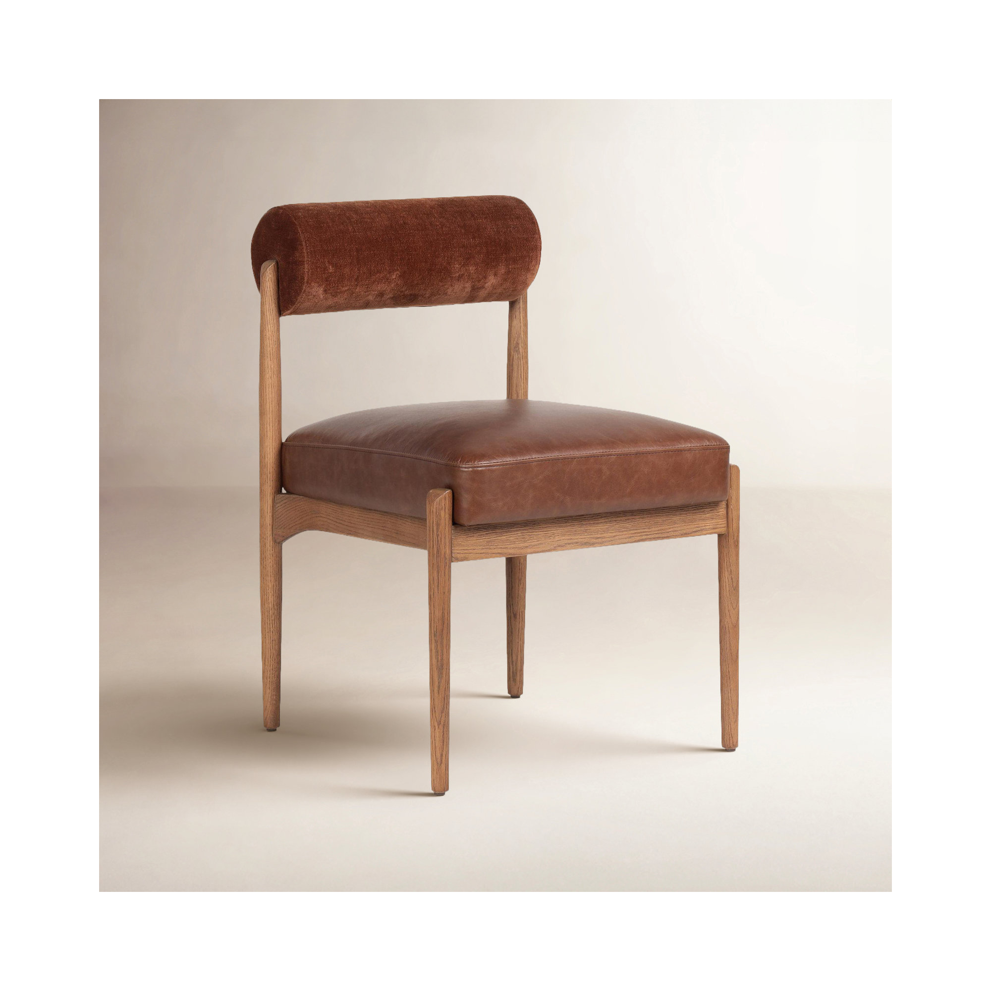 Barrau Genuine Leather Upholstered Back Side Chair Dining Chair, Havana Brown Polyester