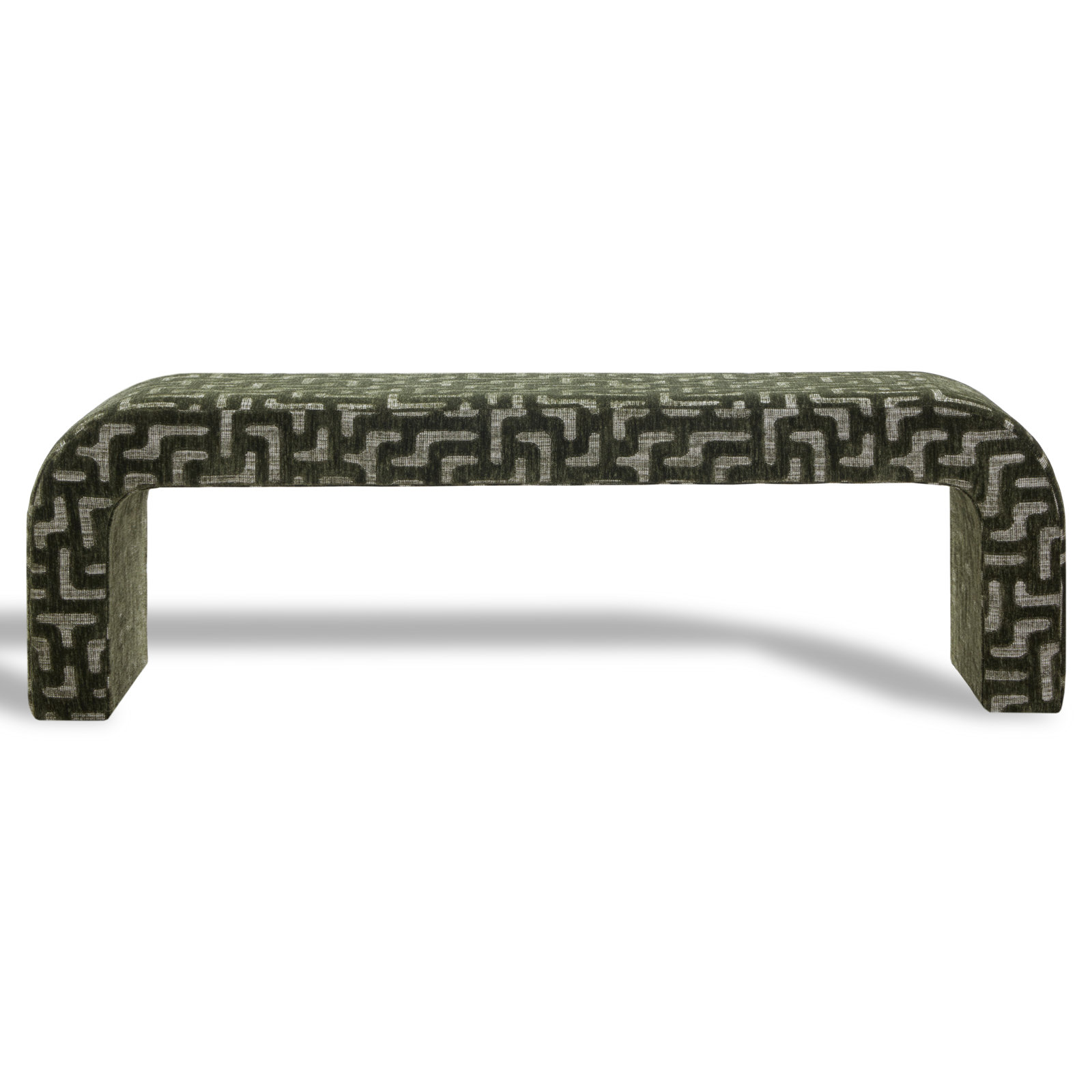 Daine 62" Linen Bedroom Bench, Dark Green Chenille Abstract