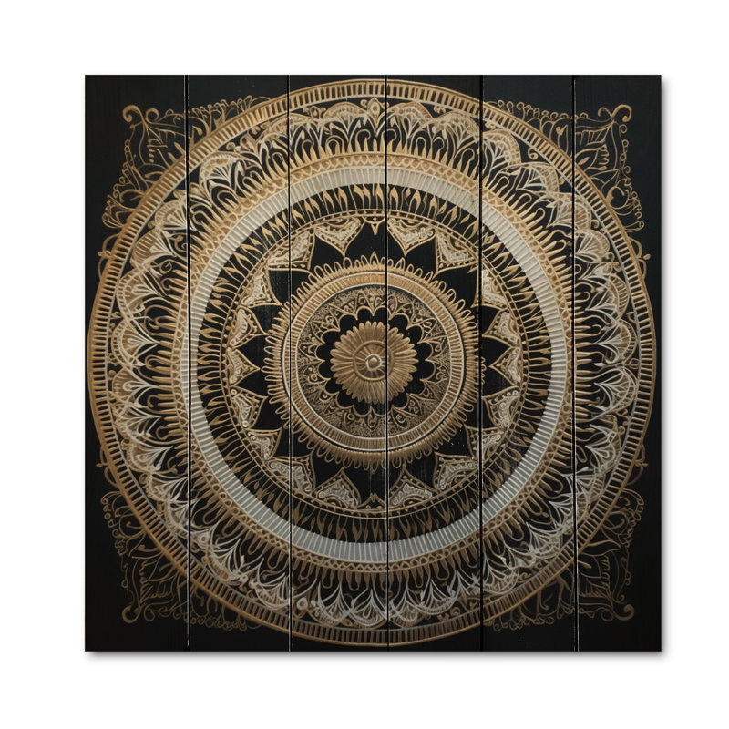 Impression sur bois d'un mandala blanc et or de nazariah, H 15 po x l 15 po x P 0,78 po