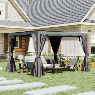 Pergola à persiennes d'extérieur 10 x 12 pi avec persiennes réglables - brun