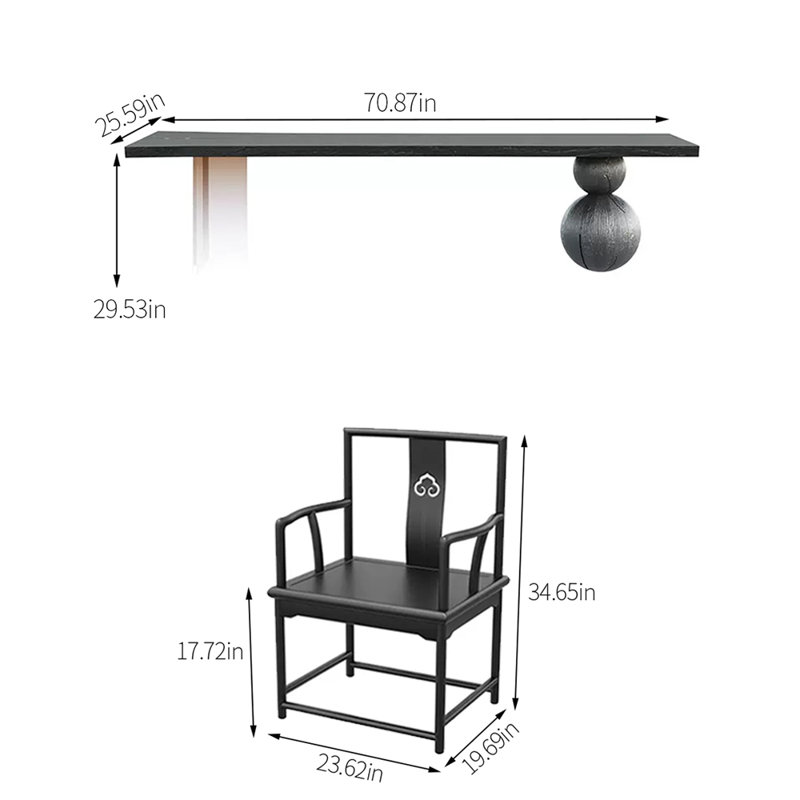 Solid Wood Top Double Pedestal Dining Set, 29.53" H x 78.74" L x 25.59" W, 5 Pieces: Table, 4 Chairs