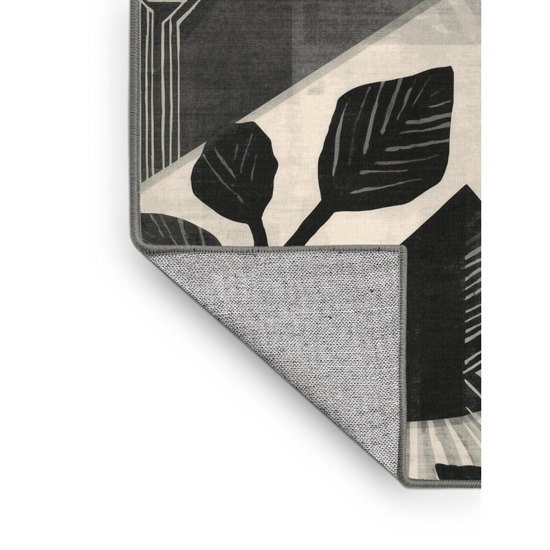 Machine Washable Pascasio Ginger Plant Global Inspired Geometric Rug in Brown – Gray Binding, 5' Square