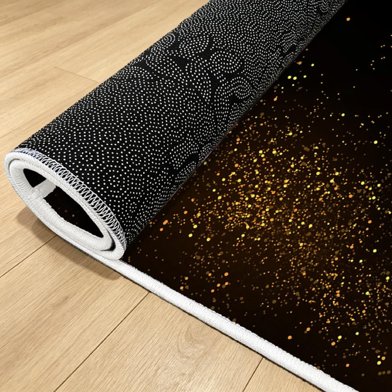 Gold Powder Splash En Scattered Dust Stylish Fashion Black Machine Washable Indoor Area Rug, Rectangle 55" x 79"
