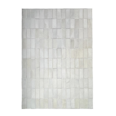 Grey Beige Patchwork Leather Cowhide Cow Skin Modern Geometric Handmade Area Rug