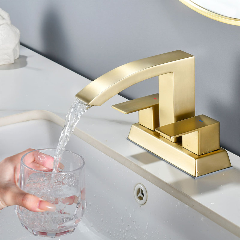 4 Inch Centerset Bathroom Faucet With Pop-Up Drain Assembly 3 Hole Waterfall Bathroom Sink Faucets Stainless Steel Double Handle Bathroom Basin Mixer Taps With Valve