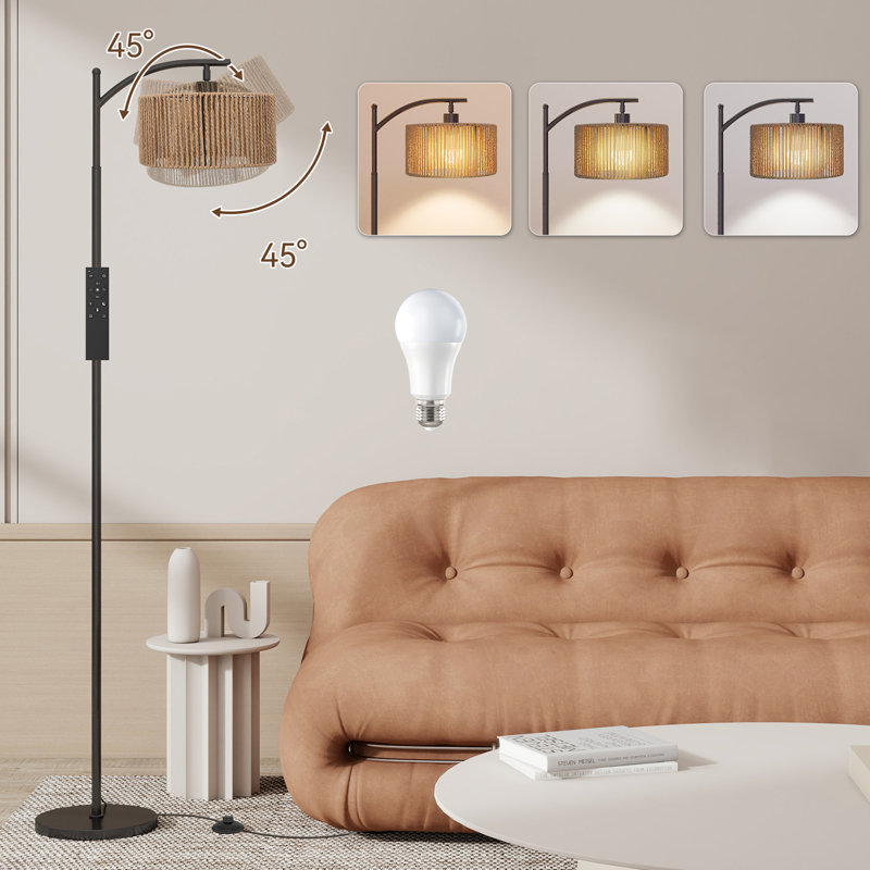 Tarick LED Floor Lamp with Dimmable, Standing Reading Light with Paper Rope Lampshade, Remote Control