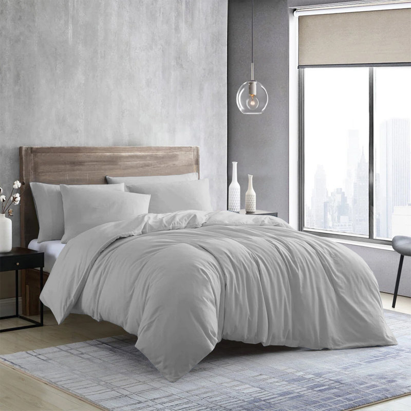 Edyson Microfiber Solid Colour Duvet Cover Set with Pillowcases, Silver, Super King - 2 Standard Pillowcases