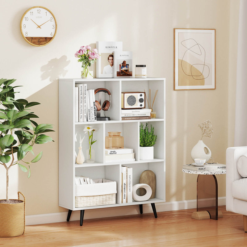 7 Cube Bookcase 3-Tier Modern Storage Organizer with 4 Metal Legs Bookshelves