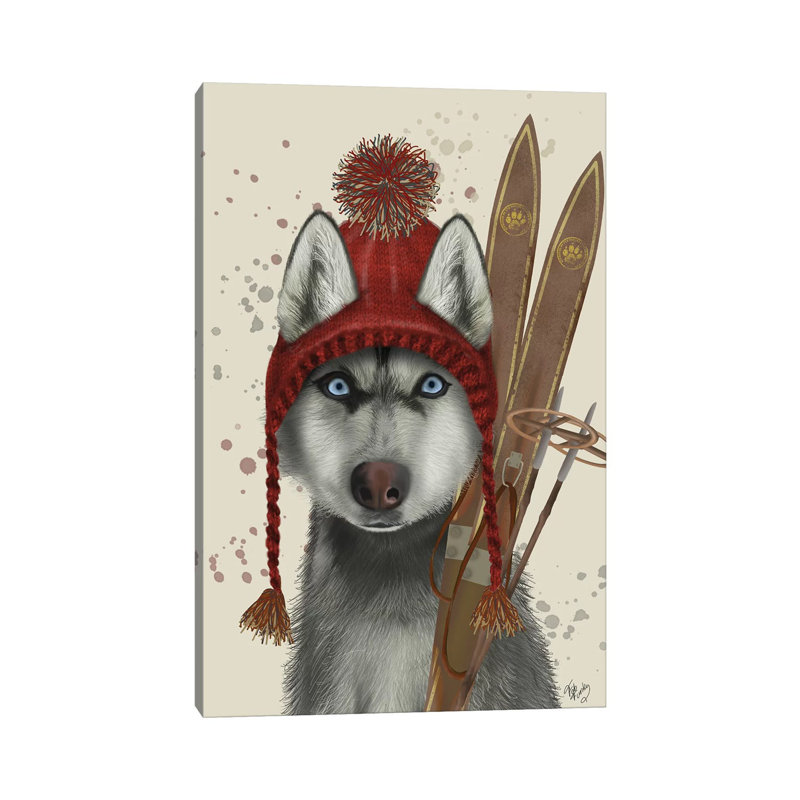 Husky, Skiing by Fab Funky - Wrapped Canvas Gallery-Wrapped Canvas Giclée, 66.04 cm H x 45.72 cm W x 3.175 cm D