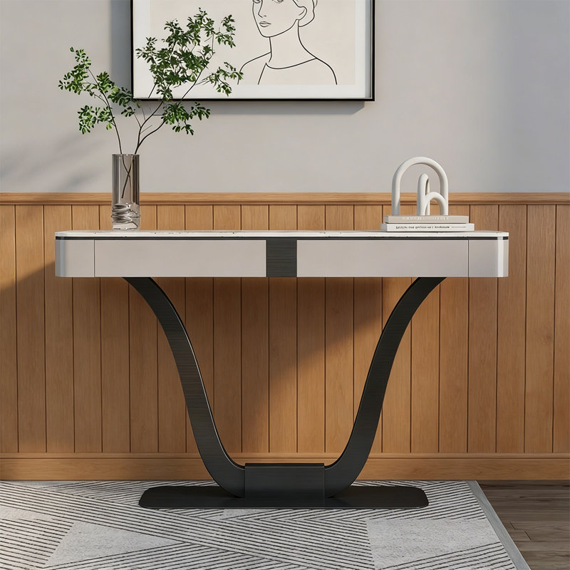Console à tiroir de style italien, 35.04" H x 47.24" W x 13.78" D, Gris foncé