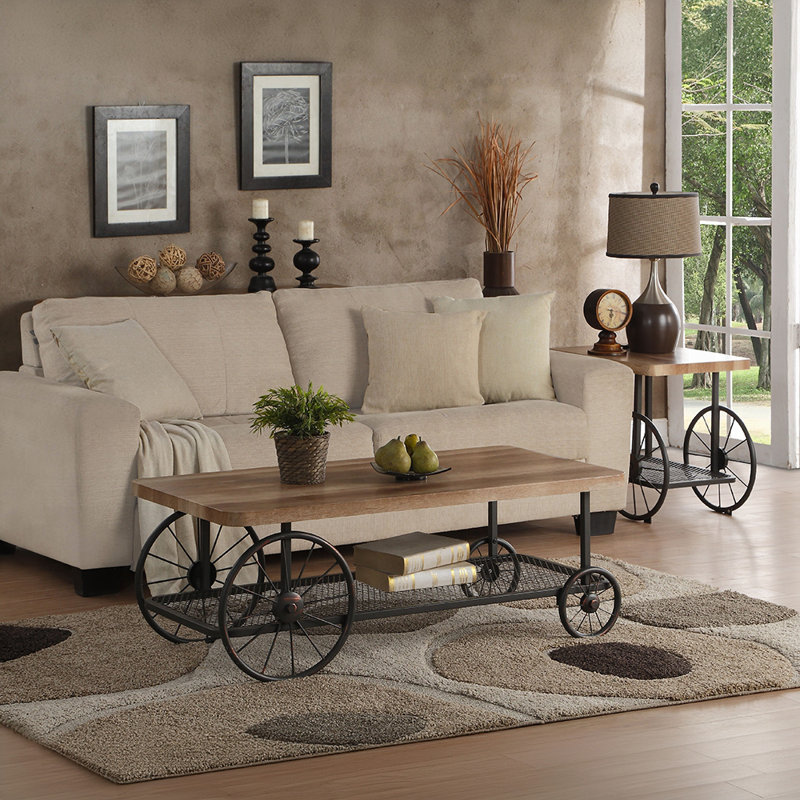 Kendig 1-Shelf Coffee Table in Oak and Antique Gray, Red Oak