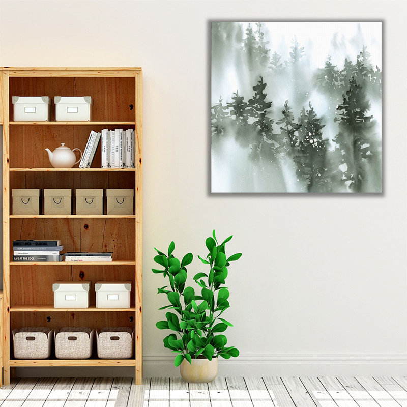 «Misty Forest I Green», reproduction d'art sur toile, H 16 po x l 16 po