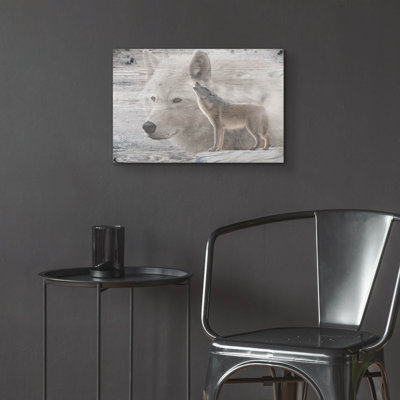 «Woodgrain Antiques Arctic Wolf 2» par Gordon Semmens, art mural en verre acrylique