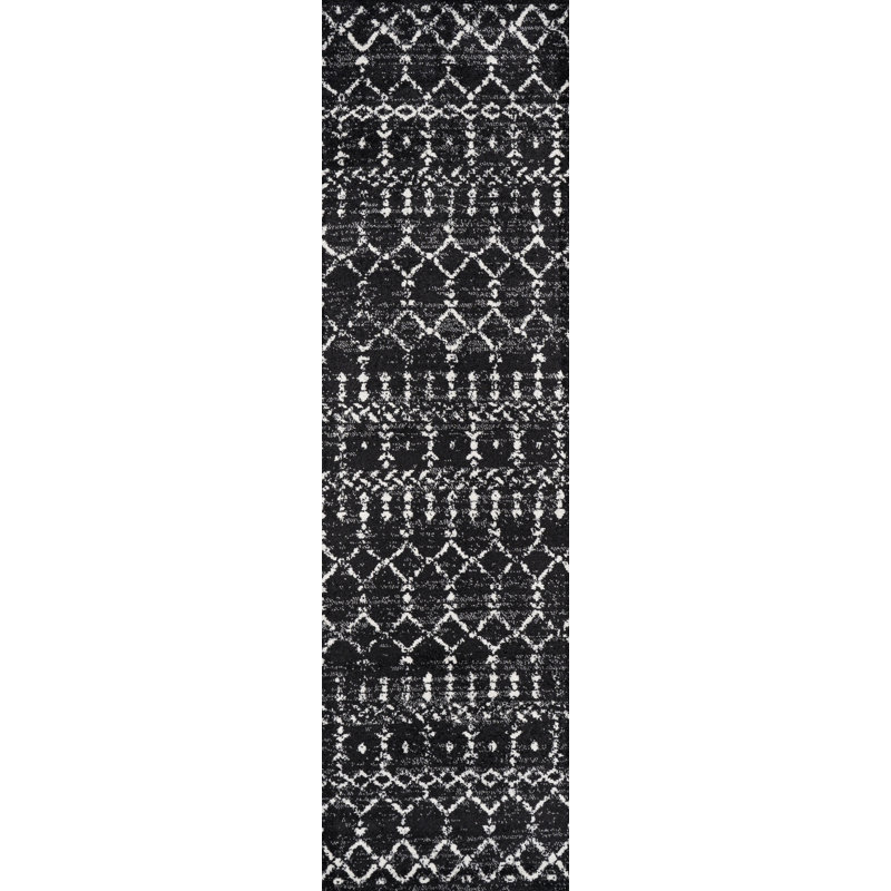 Tapis noir / ivoire Kateshia, Tapis de couloir 2 pi 3 po x 8 pi