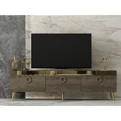 Walnut TV Stand, 59.1 x 11.8 x 17.7 Inches | 100% Melamine Coated Particle Board, Thickness: 0.7 Inches | Sturdy PVC Legs (15 cm / 5.9 Inches) | Stylish & Functional Design for Living Room or Bedroom Storage