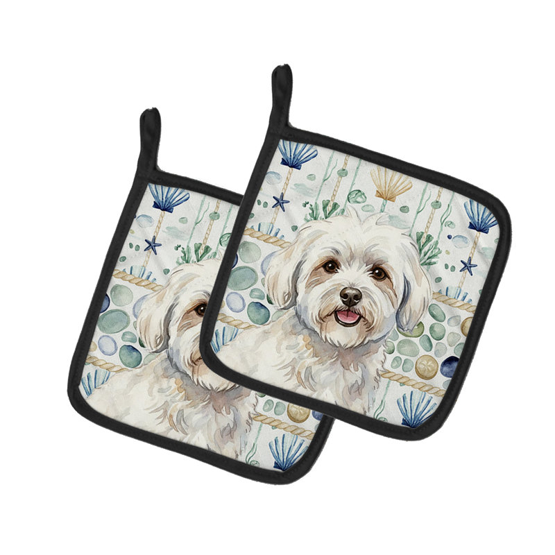 Paire de poignées en verre Coton de Tulear