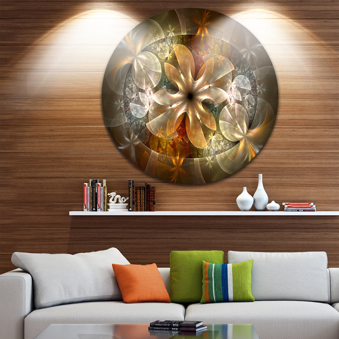 'Fractal Flower with Blue Details' Graphic Art Print on Metal Design Art 