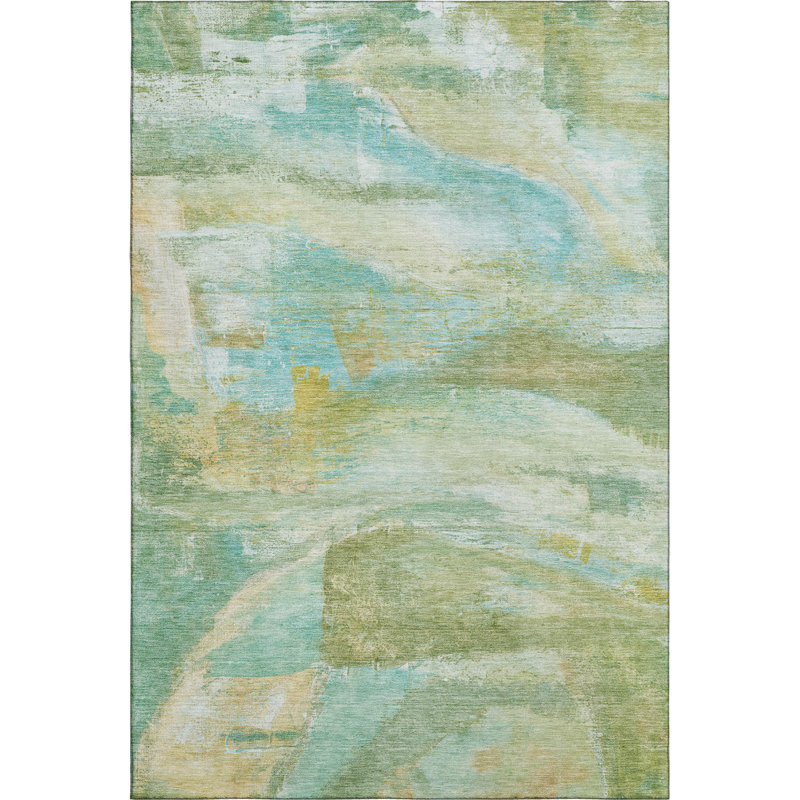 Premium Machine Washable Mayfield AMF2039 Abstract Rug, Green, 9' x 12'