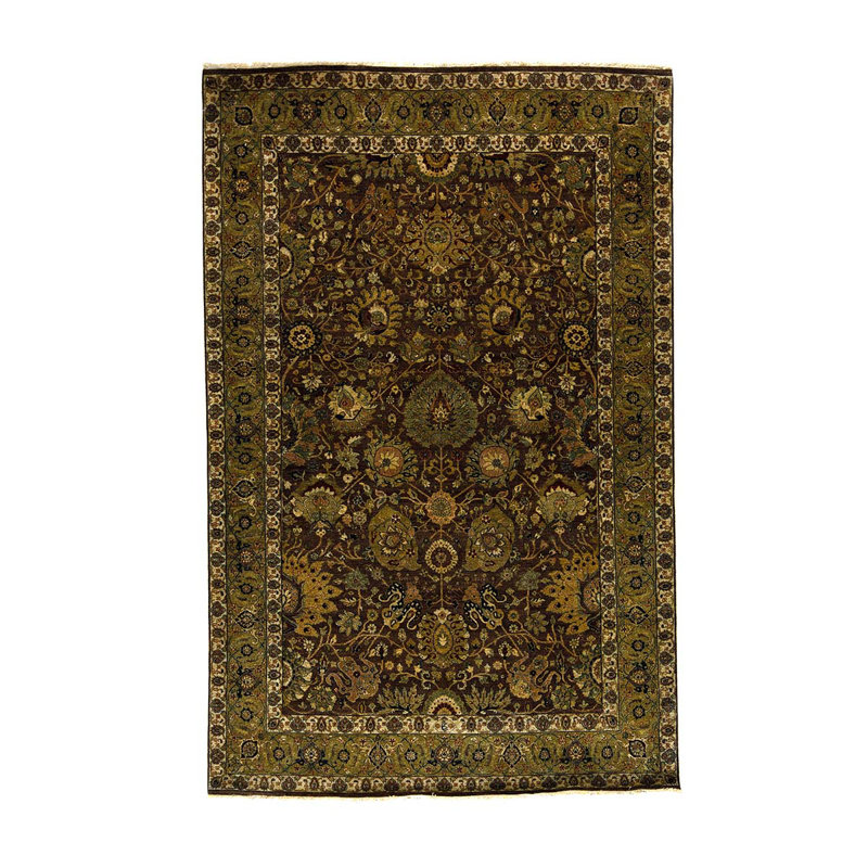 Tapis oriental rectangulaire en laine noué à la main de couleur espresso / kaki
