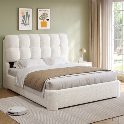Base de lit pour grand lit, base de lit avec tête de lit, cadre de lit plateforme tapissier moderne, coins arrondis, aucun sommier requis, facile à assembler