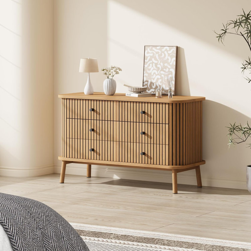 Commode 6 tiroirs, commode pour chambre à coucher, table de chevet, commode spacieuse en osier avec rangement