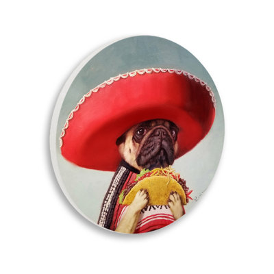 Carlin, Sombrero avec taco amusant, peinture murale circulaire, 12 po de diamètre