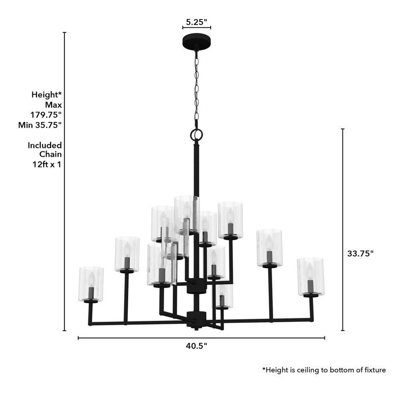 Lustre géométrique à niveaux 12 lumières Kerrison, Fer naturel