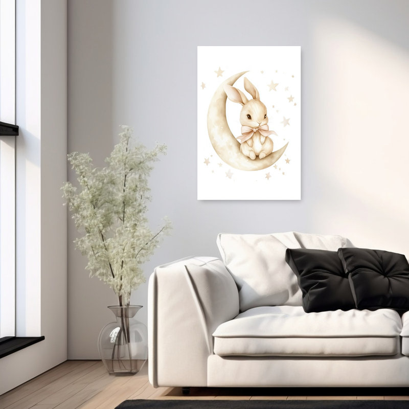 «Baby Bunny Moon», reproduction contemporaine de paysage de forêt de lapin, H 36 po x l 24 po