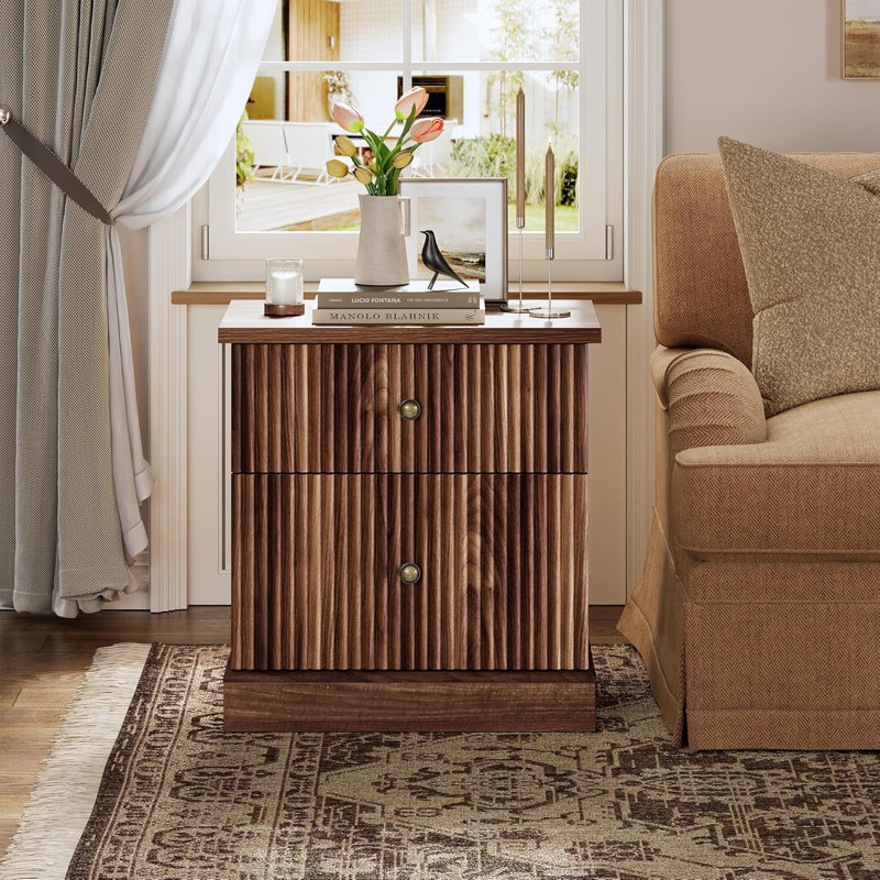 Table de chevet en bois avec 2 tiroirs, tables d'appoint avec base solide, table de chevet avec 2 tiroirs avec poignées pour chambre à coucher, salon